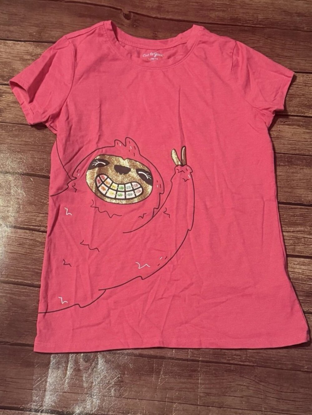 Girl’s Cat & Jack Sloth With Braces Pink Graphic Shirt Large 10/12